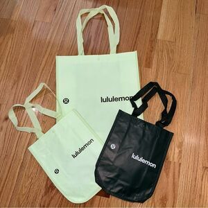 Bundle 3 Lululemon Logo Reusable Shopping Gift Bag Totes - Lime + Forest Green